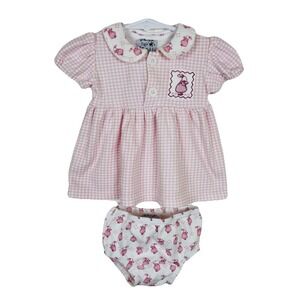 Y2K New Potatoes 6mo Baby 2pc Outfit‎ Dress Bloomers Gingham Pink Bunny Easter